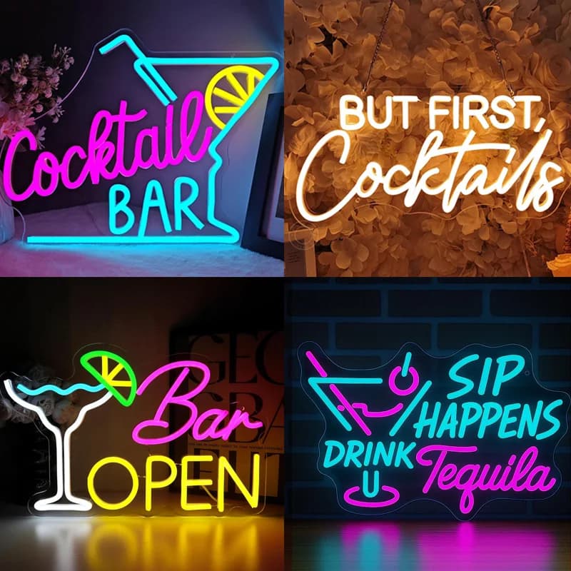 Cocktail Insegna al neon a led Bar Open Light Up Insegne al neon Decorazione da parete per bar Home Club Party Bistro Room Camera da letto Man Cave