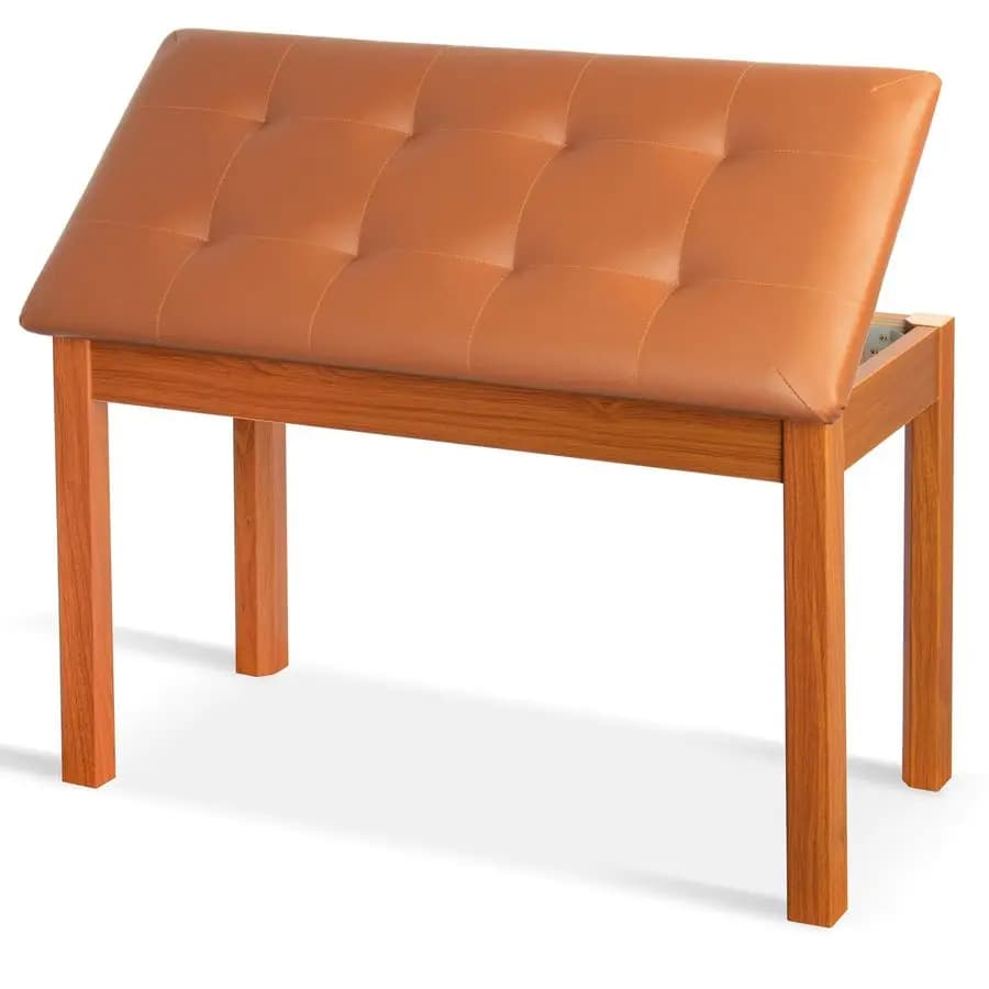 Piano bench with padded cushion and container, in solid wood, keyboard stool, stool with bookcase, chair, toilet stool, wooden quilted stool for piano