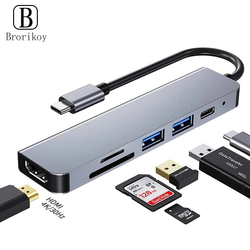Docking station 6 in 1 PD tipo C MST Multi Hub Doppio adattatore audio USB 3.0 compatibile HDMI per MacBook Pro Air Thunderbolt 3 Dock
