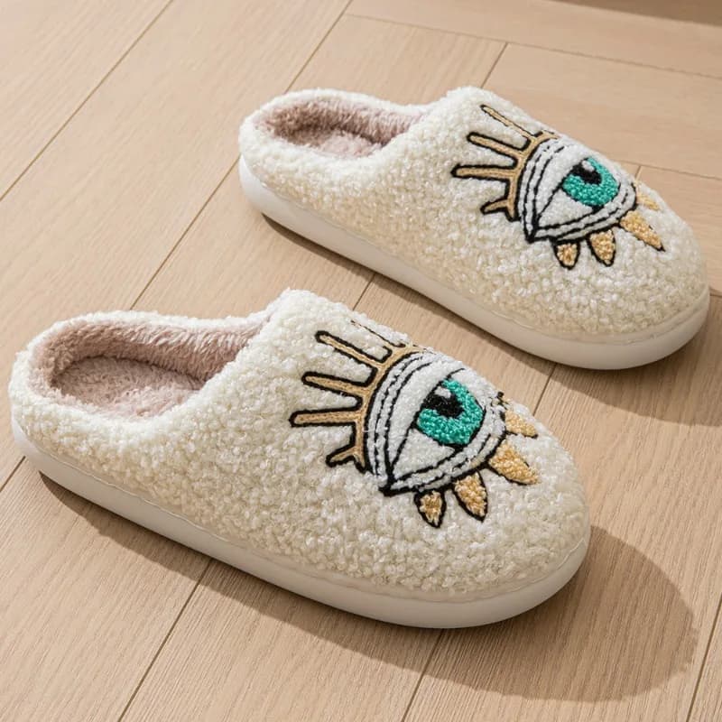 Pantofole pelose modello cartone animato da donna comode pantofole da casa in cotone antiscivolo da donna che mantengono calde scarpe con diapositive piatte