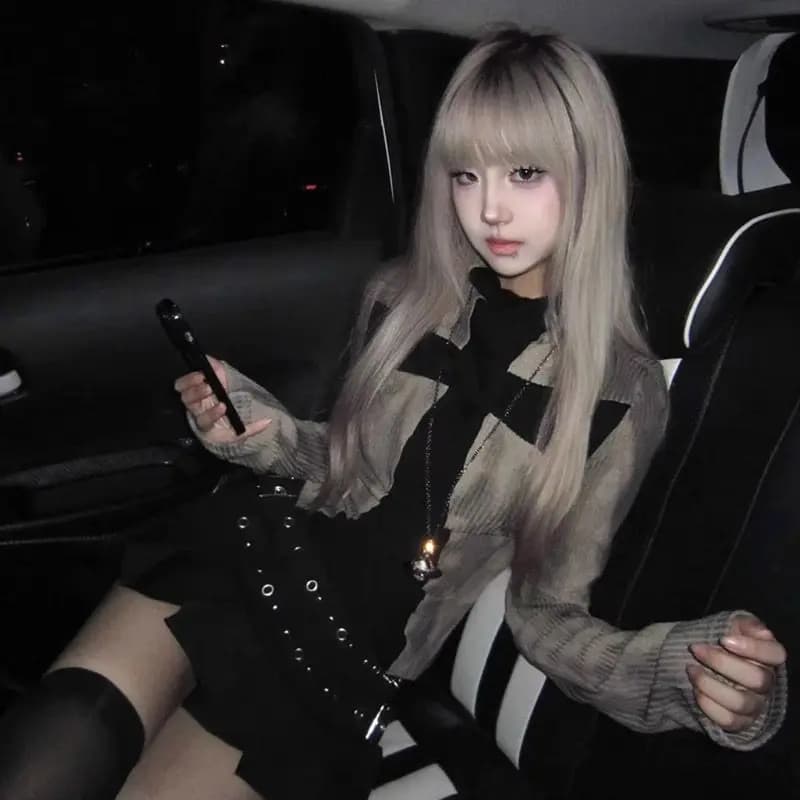 T-shirt a maniche lunghe slim incrociata sottocultura y2k lavorata a maglia gonna a pieghe a vita bassa piccolo abito millenario Spice Girl