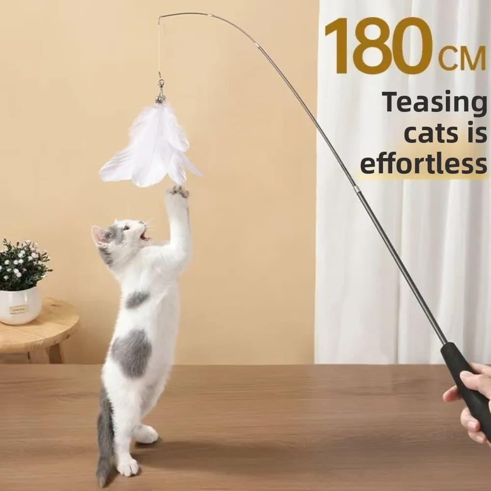 Canna da Pesca Telescopica per Gatti da 1,8M a 4 Sezioni, Giocattolo Interattivo con Erba Gatta, Resistente, per Gattini, Accessori per Animali Domestici