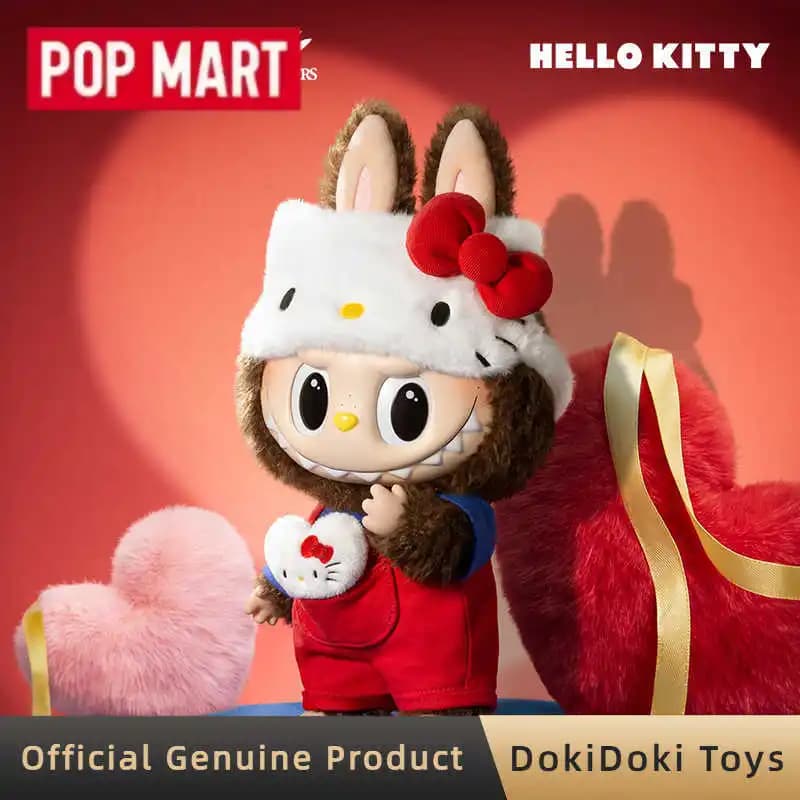 POPMART Labubu The Monsters Hello Kitty Bambola di Peluche in Vinile Labubu Figura Anime Carina Ornamenti per la Casa Giocattoli di Tendenza Regali Blind Box