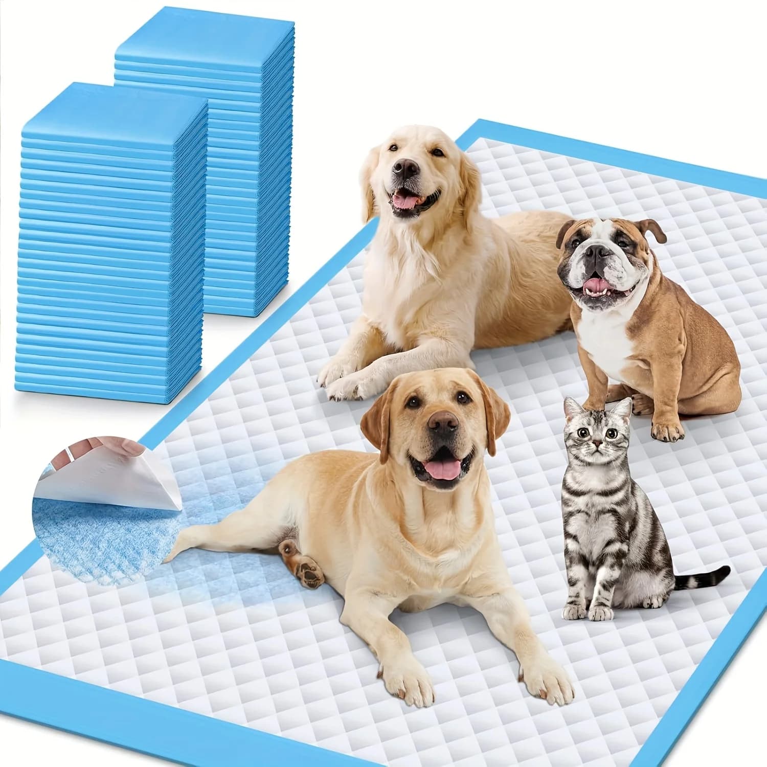 Tappetino igienico extra grande per cani e gatti, 32x59/32x47 pollici, super assorbente, ad asciugatura rapida, a prova di perdite, con controllo degli odori - Tappetino extra grande per l'addestramento di cuccioli, per cuccia, viaggi - Adatto per razze di grandi dimensioni, incontinenza e conigli - 40x Th