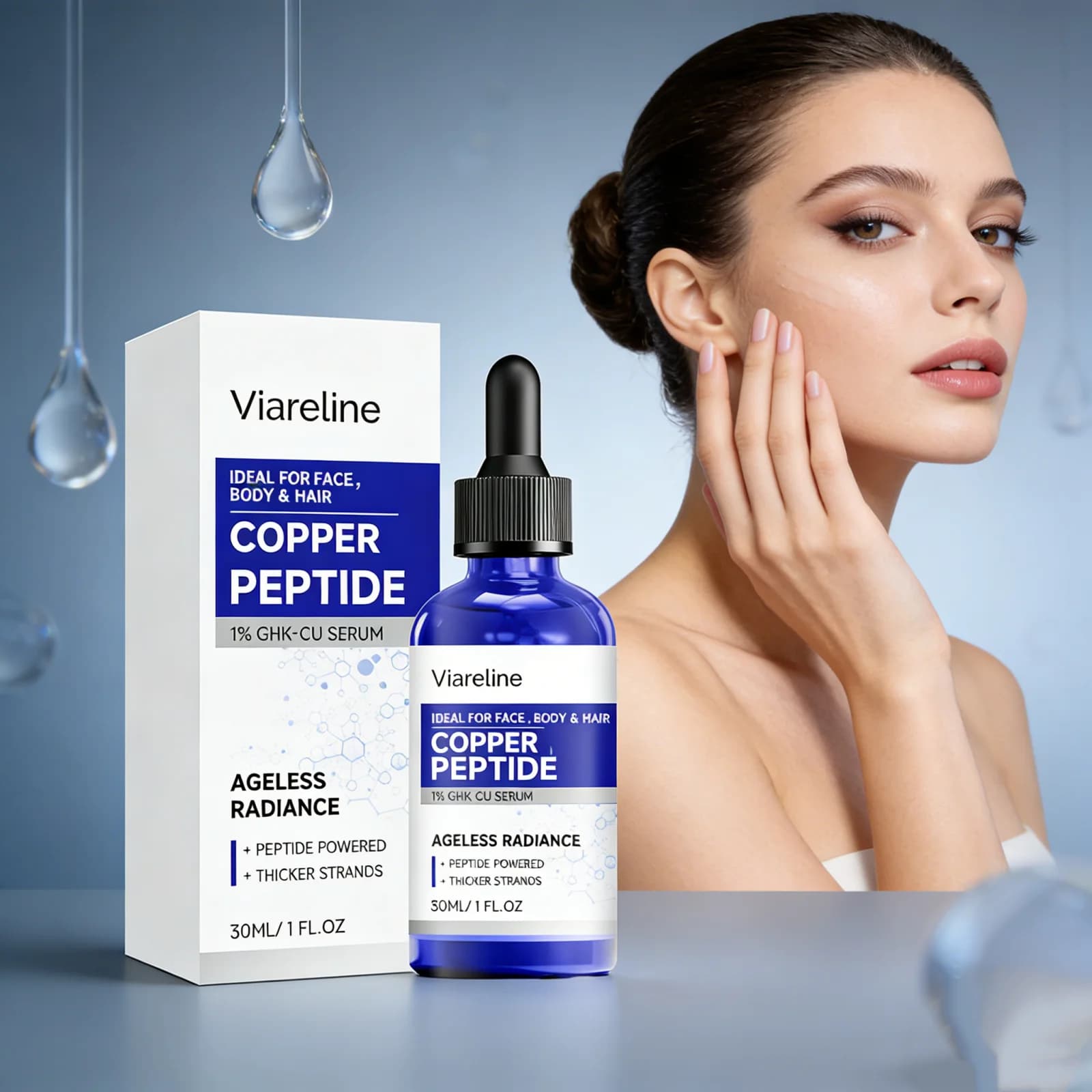 Siero al Peptido di Rame 30ML, Stimola il Collagene, Illumina la Pelle Opaca, Ripara la Barriera Cutanea, Rafforza i Capelli, Siero Multiuso GHK-CU