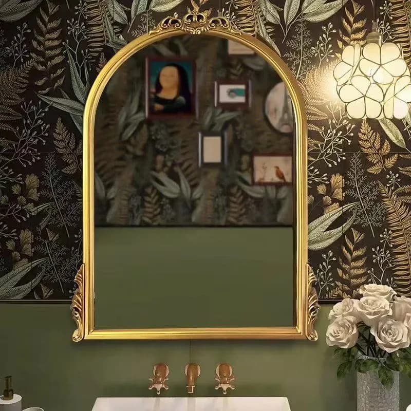 70X100CM French Retro Light Luxury Arched European-style Bathroom Mirror Hanging Mirror