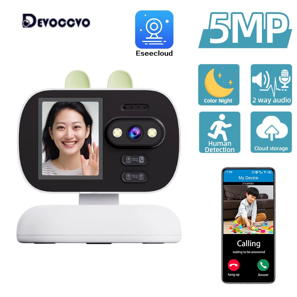 Baby Monitor Cam 5MP WiFi Telecamera di videosorveglianza PTZ interna Mini telecamera di sicurezza Visione notturna a colori Videochiamate con tracciamento automatico