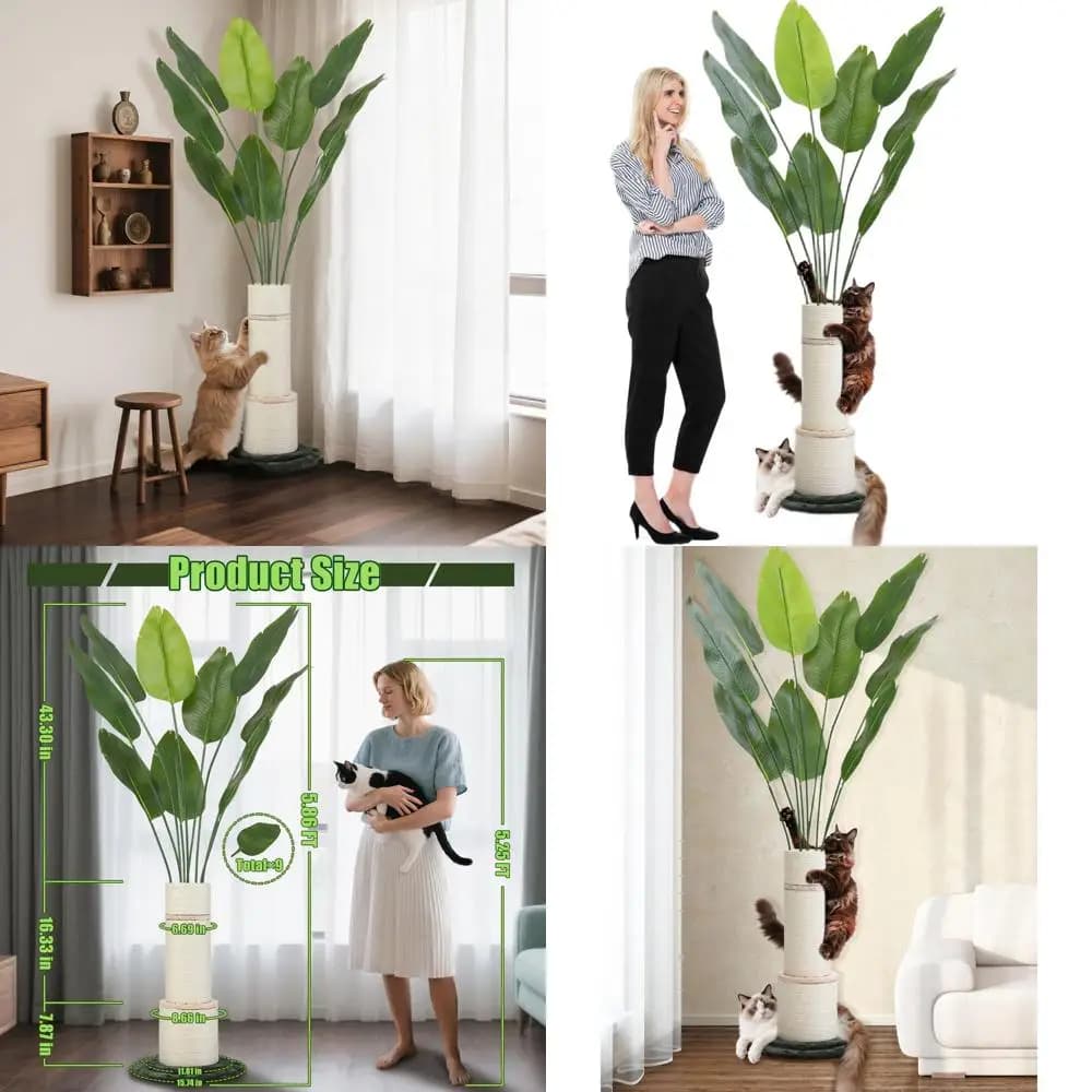 70 high sisal rope cat tower with 9 logs and artificial plants for indoor cats