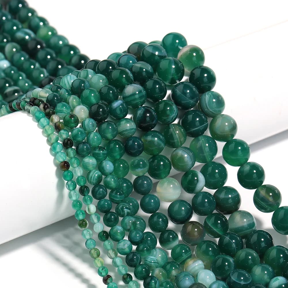 4 6 8 10 12mm Natural Green Stripe Agate Stone Beads Round Loose Gem Beads For Jewelry Making DIY Necklace Bracelet Accessories