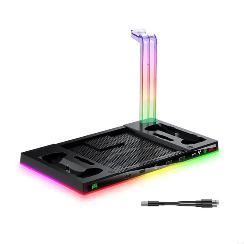 Q6PA Premium ABS Hose Cooling Stand For Steam Controller With 3 Speed Quiet Fan Controller Charging Base And Headphone Hanger
