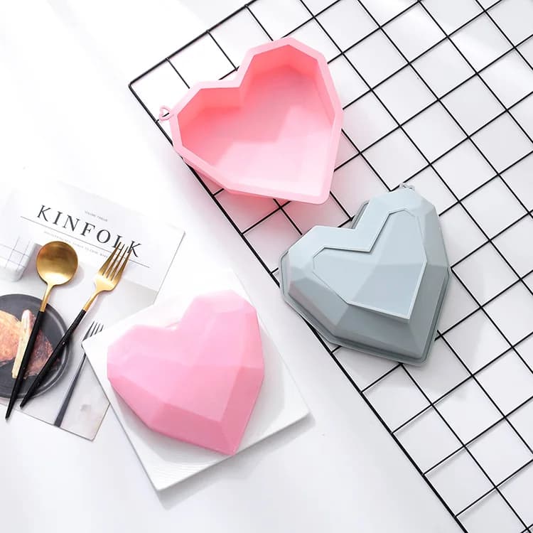 Stampo da forno in silicone a forma di cuore 3D con diamante, per torte, mousse e dessert alla francese