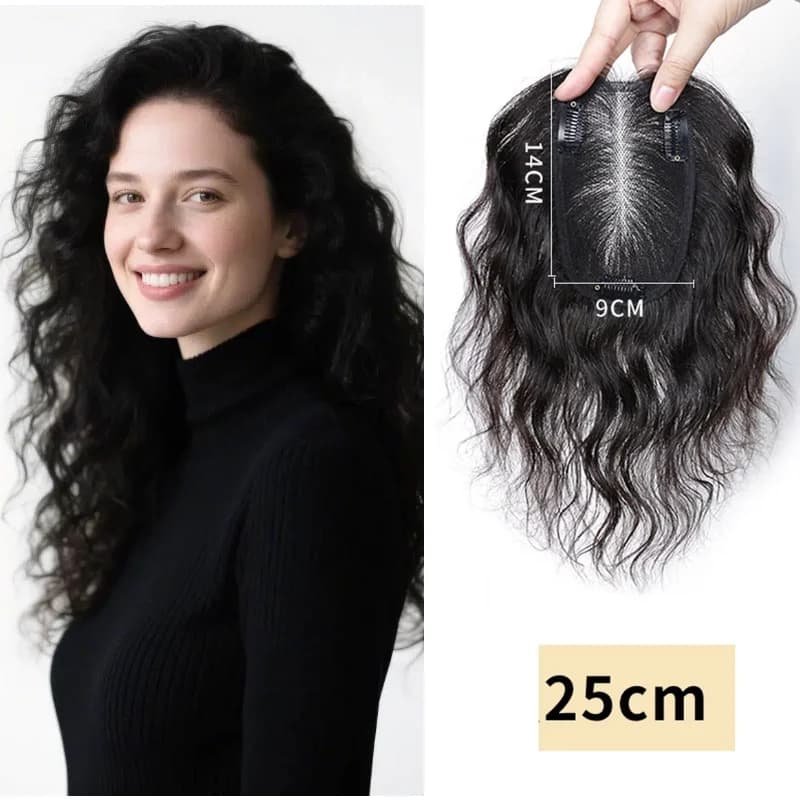 Topper for human hair 100% handmade with full Swiss lace | Extension for ventilated hair with clip | Personalized wig with natural waves