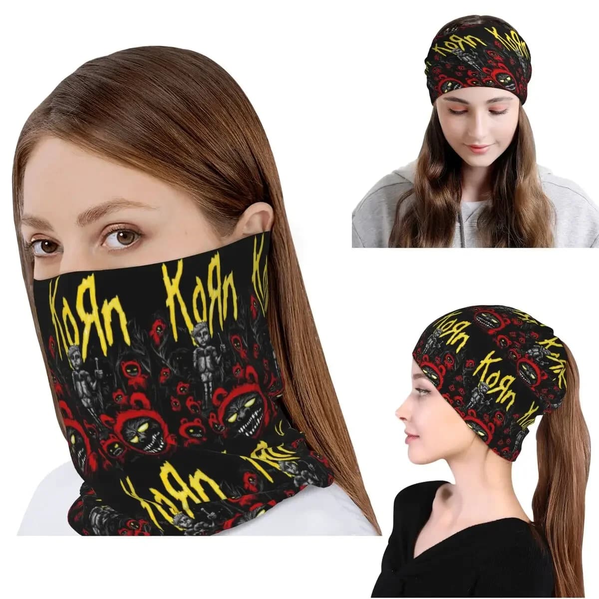 Korn Rock Band Logo Bandana Neck Gaiter Wrap Mask Scarf Warm Face Mask Beanies Hat Unisex Adult Washable