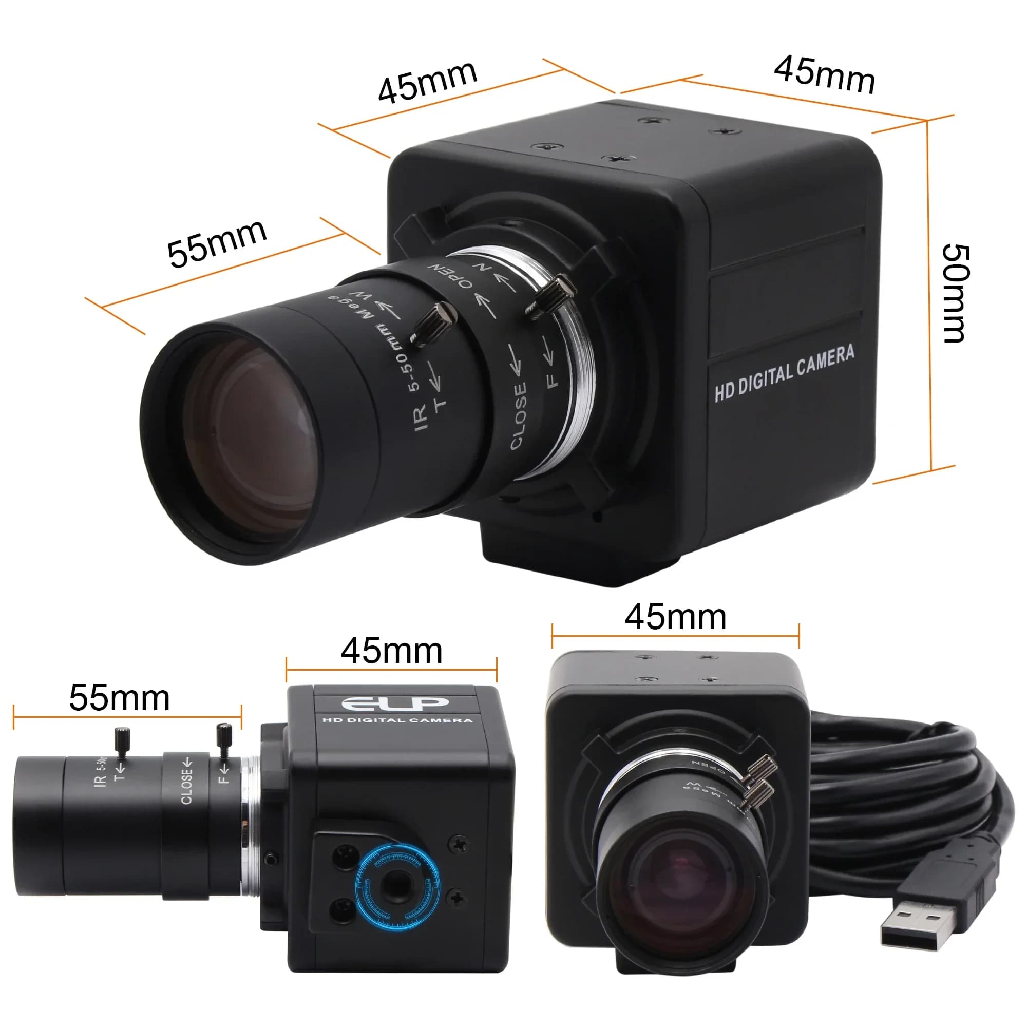 ELP 3MP H.264 Wide Dynamic Range USB Camera WDR Mini Webcam AR0331 Sensor with 5-50mm lens