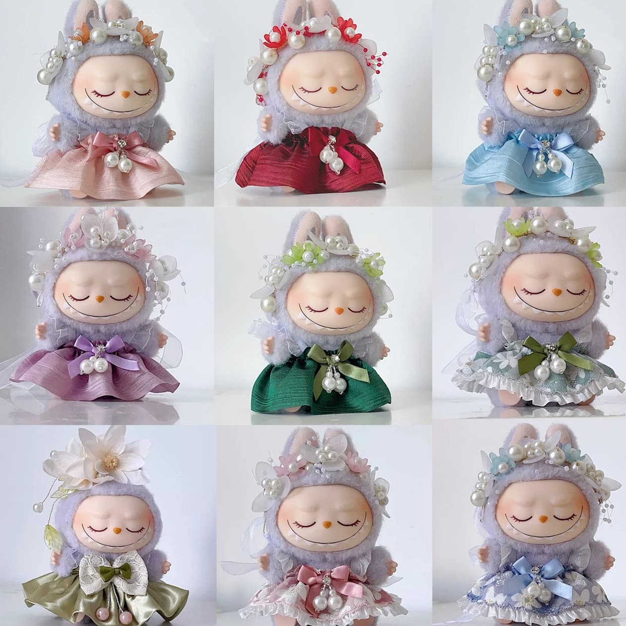 Mini vestiti per bambole di peluche Gonna a germoglio con accessorio per capelli di perle per bambole Labubu I II Idol Corea Kpop Doll Regali di abbigliamento fai da te