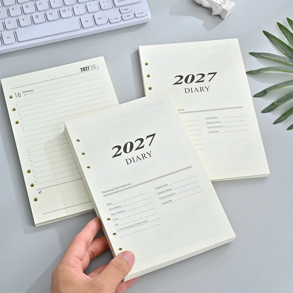 2027 A5 Daily Diary Refill 180 Sheets 360 Pages 6 Hole Loose Leaf Monthly Planner Notebook Insert Replacement