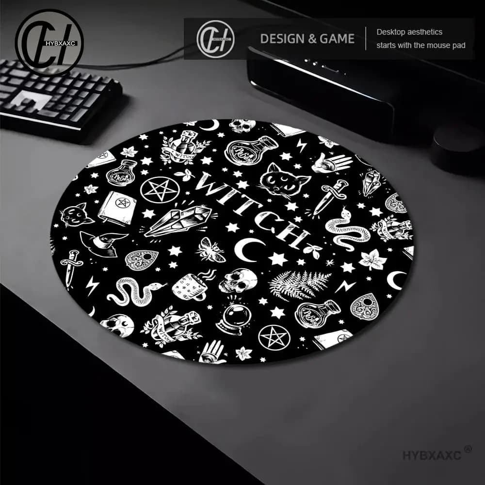 Streghe Gatto Luna Tarocchi Rotondo Gaming Mouse Pad Computer Ufficio Mousepad Tastiera Pad Scrivania Zerbino PC Gamer Mouse Zerbino Laptop Mausepad