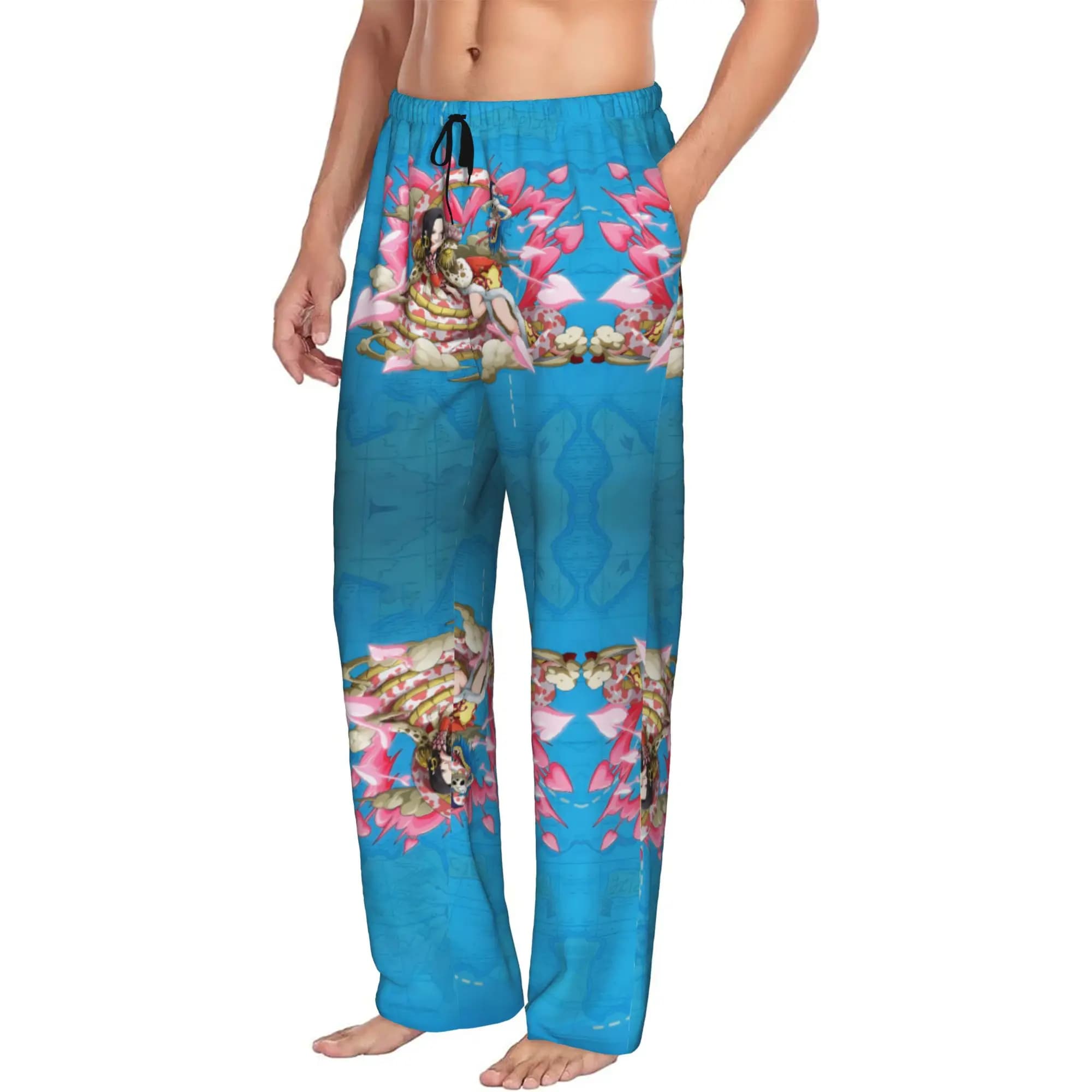 Custom Print Men Boa Hancock Japan Manga Pajama Pants Manga Sleepwear Sleep Lounge Bottoms with Pockets