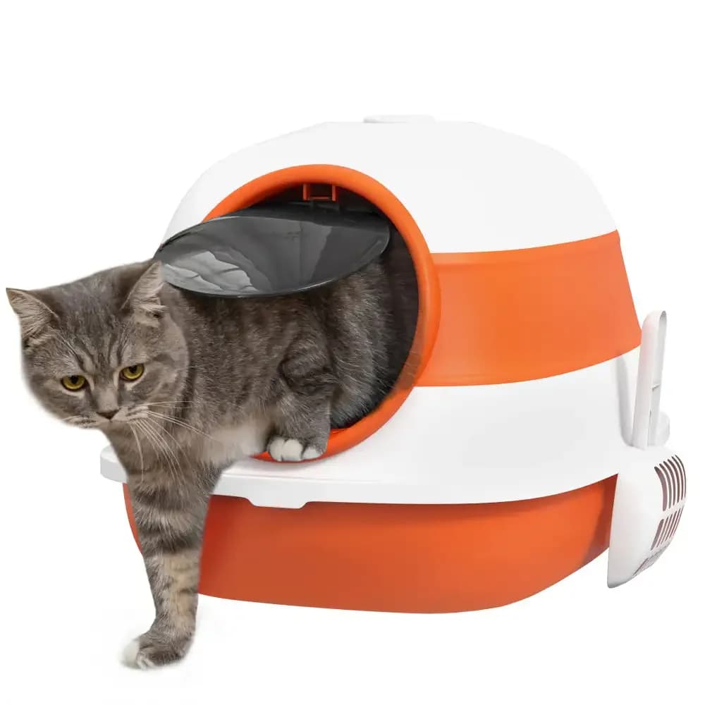 Lettiera per gatti con coperchio, lettiera coperta con lati alti, deodorante per ambienti, grande lettiera per gattini con ingresso bidirezionale, pieghevole