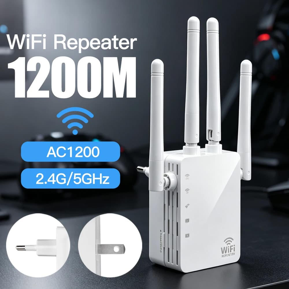 1200Mbps WiFi Repeater 5Ghz Dual Band WiFi Extender 2.4G/5GHz Wi-Fi Signal Booster Router Network Amplifier Long Range Receiver
