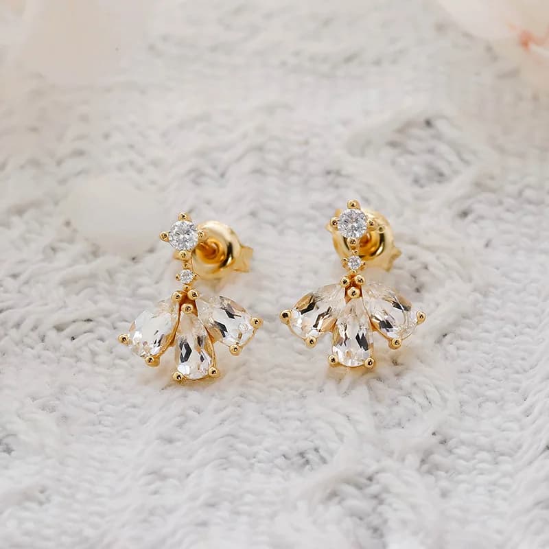 LAMOON Natrual Gemstone Topaz Stud orecchino per le donne 925 Sterling Silver placcato oro Fine Jewelry elegante balletto regalo di natale