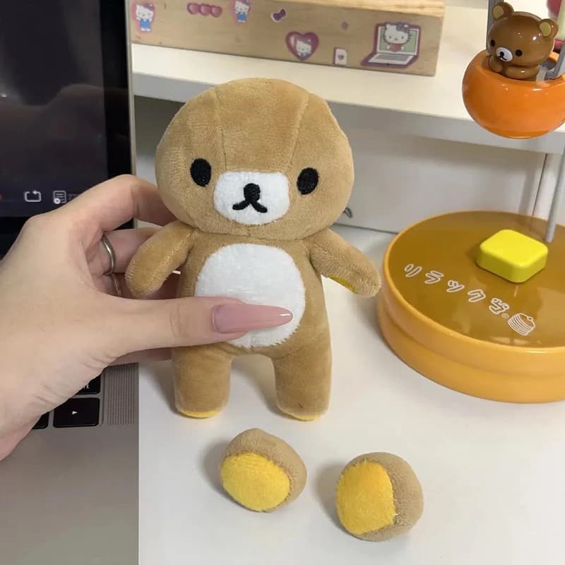 Portachiavi Peluche Kawaii Rilakkuma con Orecchie Magnetiche Staccabili, Orsetto Morbido Imbottito, Ciondolo per Borsa, Pendente Soffice per Zaino, Regali Anime Carini