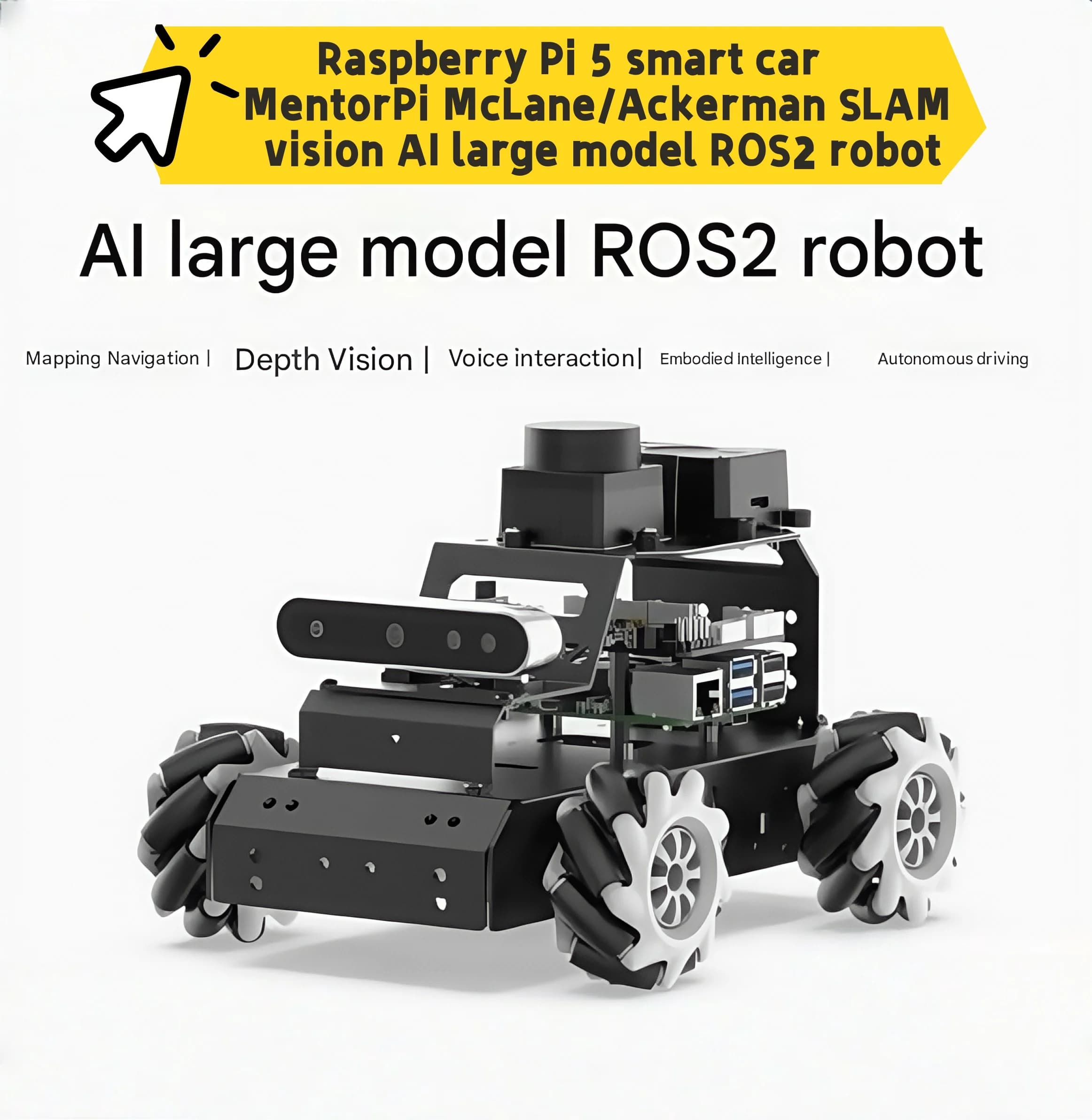 Raspberry Pi 5 smart car MentorPi McLane/Ackerman SLAM vision AI large model ROS2 robot