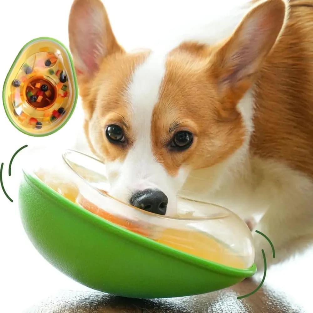 Dispenser di Cibo per Cani a Forma di Avocado Resistente all'Usura, Apertura Regolabile, Distributore di Cibo per Animali Domestici Resistente, Anti-Rovesciamento, Mangiatoia Interattiva per Cani