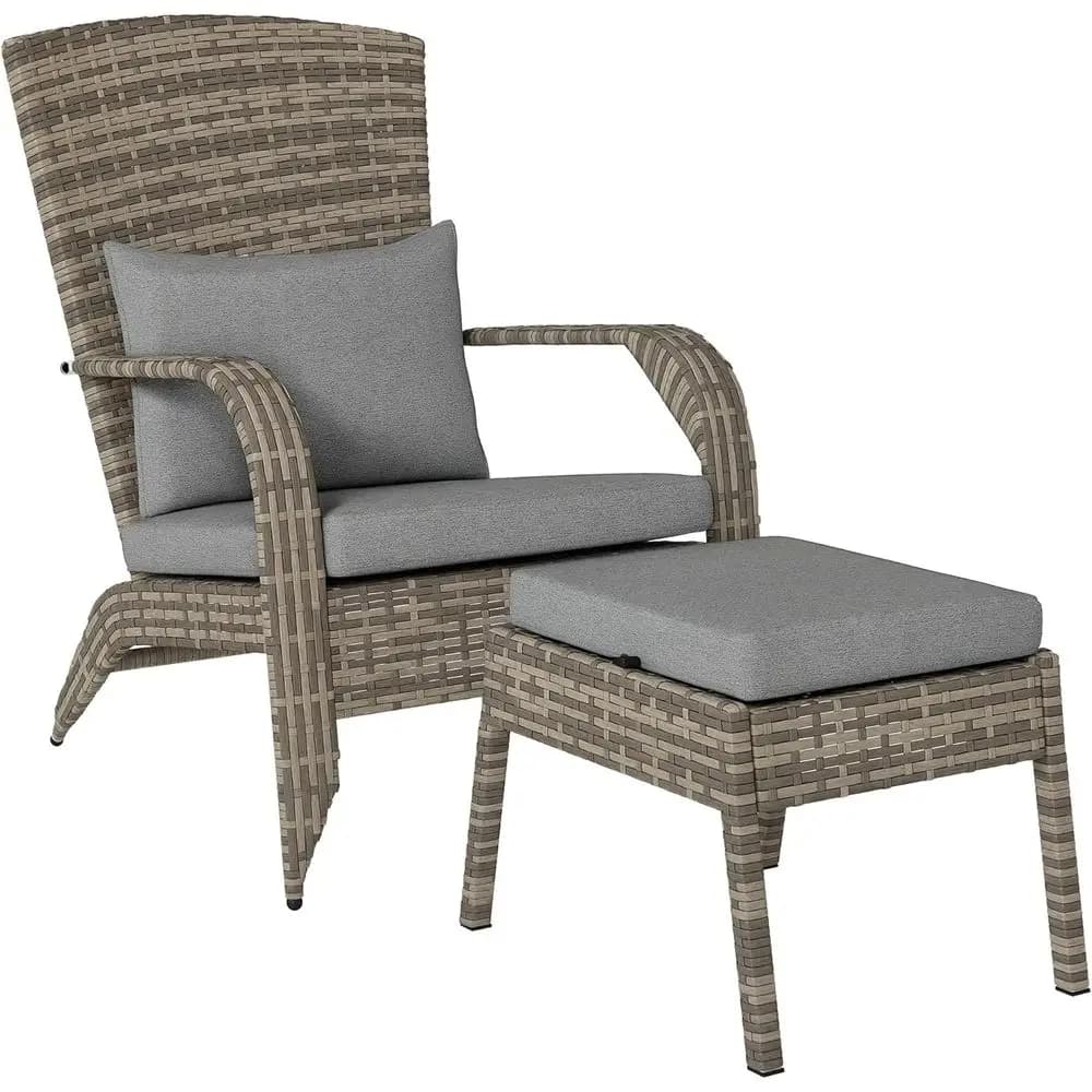Patio Wicker Adirondack Chair with Ottoman, Outdoor ire Pit Chair with Cushions, High-Back, Large Seat & Armrests or Deck, Garde