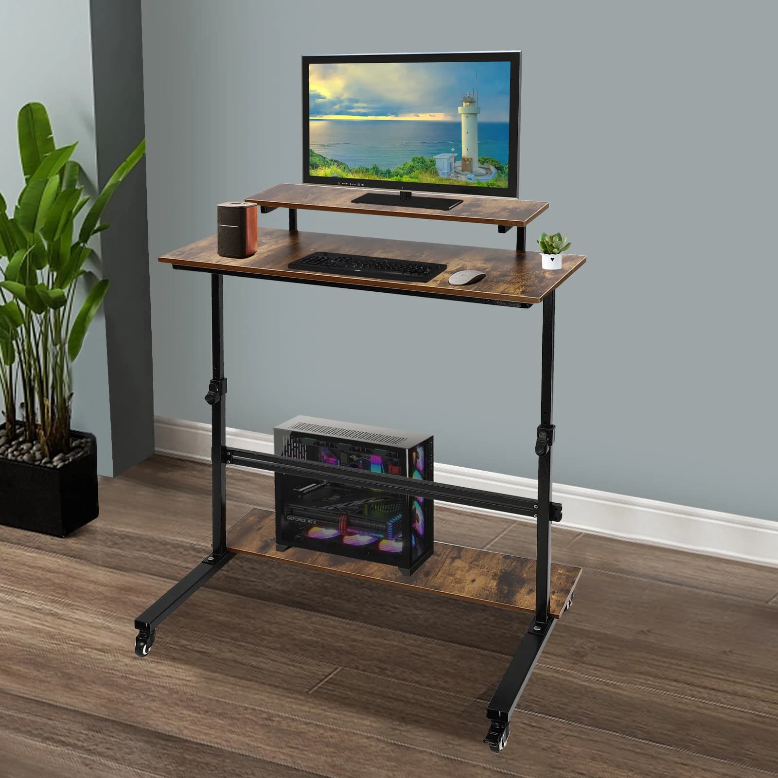 Mobile scrivania in piedi regolabile in altezza Rolling Stand Up Computer Workstation, Sit Table portatile per letto divano scuola Hold 132lb