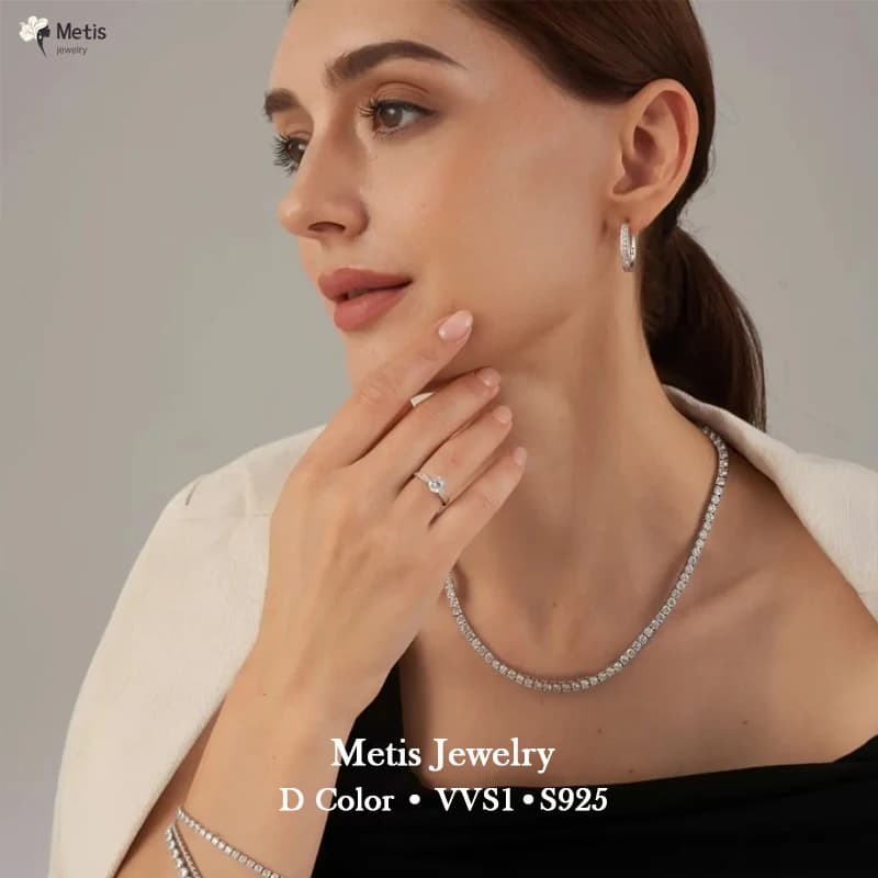 Bracciale con collana da tennis Moissanite a doppia chiusura in argento sterling 925 da 3 mm D VVS1 con diamanti con certificati, catena al collo, gioielleria raffinata