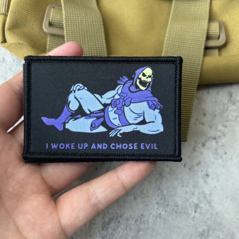 I WOKE UP AND CHOSE EVIL Patch tattica sui vestiti Morte Stampa HookLoop Emblema Morale militare Distintivo Bracciale Zaino Adesivi
