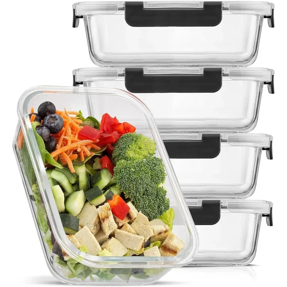 y Contenitori per alimenti in vetro con coperchi. Confezione da 5 contenitori per la preparazione dei pasti in vetro riutilizzabili da 35 once con scomparto singolo ermetico