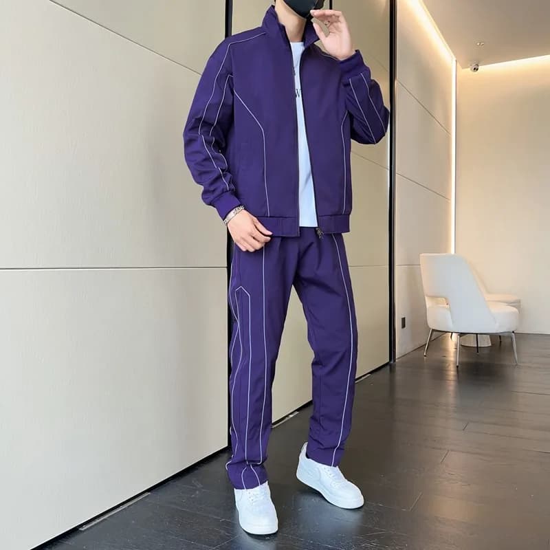 Giacca cardigan da uomo con cerniera a maniche lunghe con colletto alla coreana, pantaloni a vita alta elastici, tuta sportiva casual alla moda