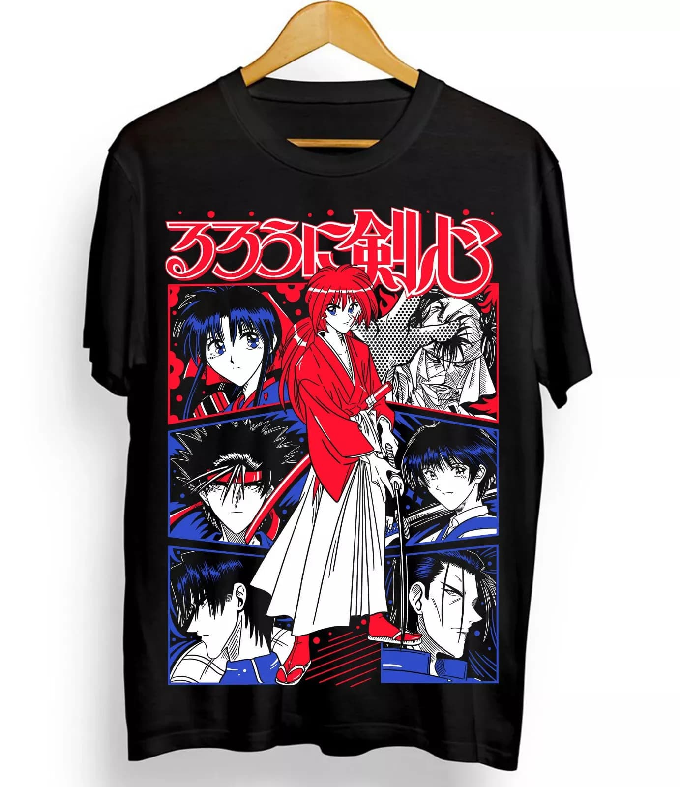 T-shirt Samurai X Himura Yukishiro nera casual tutte le taglie