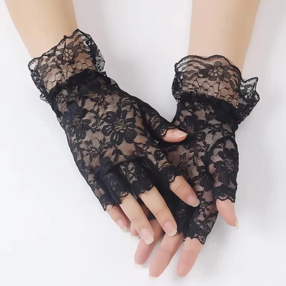 Guanti estivi in pizzo a mezze dita, sottili, tinta unita, touchscreen, elastici, traspiranti, per la guida, accessori da sposa