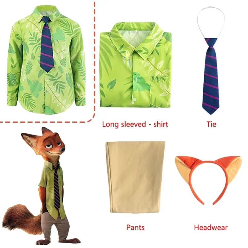 Nick Wilde Cosplay Costumes Zootopia Cosplay Summer Shirt Tie Nick Suits Halloween Carnival Cos Adult Unisex