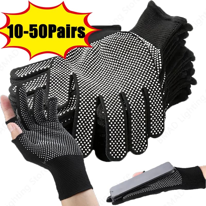 Nylon Dot Grip Gloves Black with White Dots Lightweight Non Slip for Cycling Fishing Men Women Outdoor Work Sport Breathable