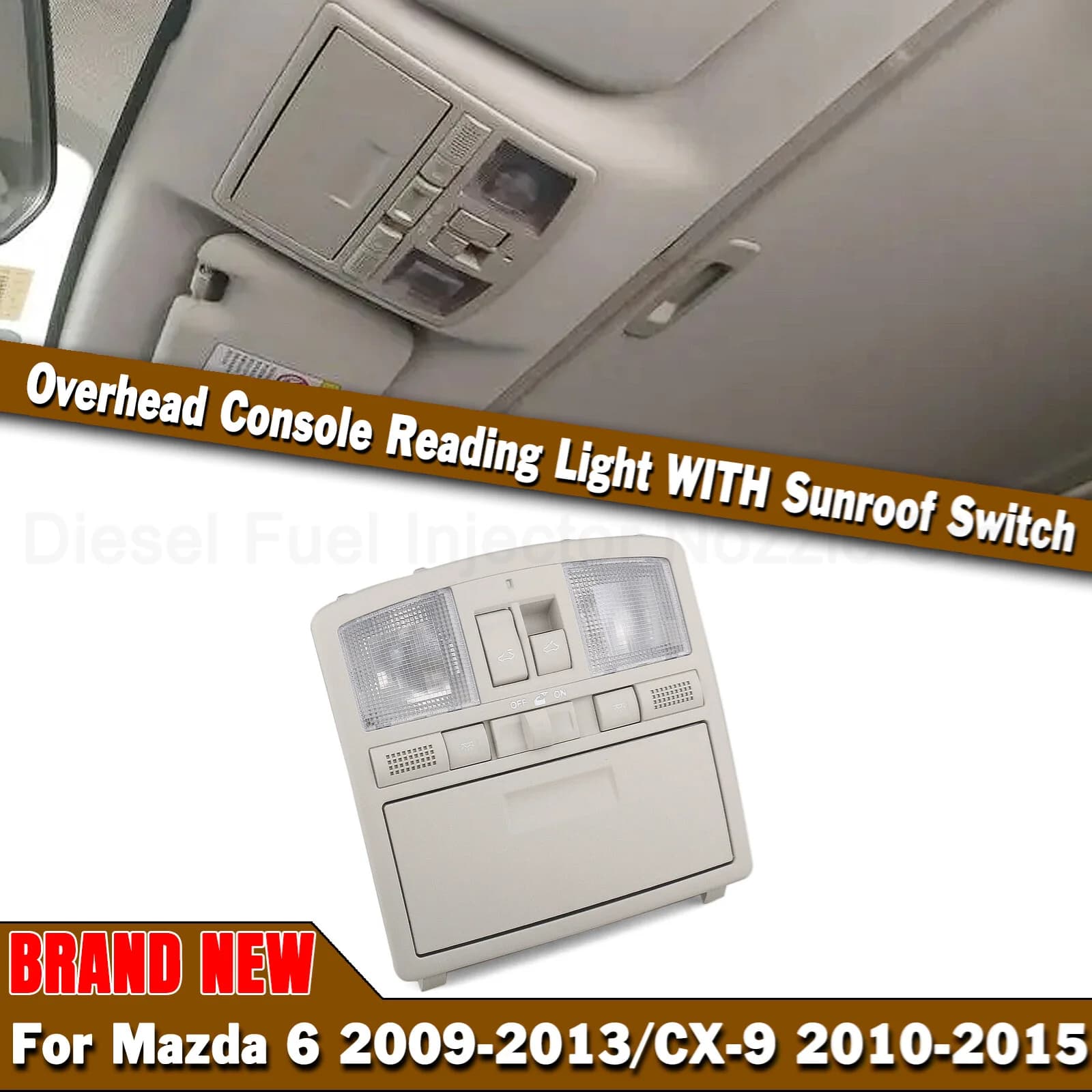 Per il 2010-2015 Mazda CX-9, 2009-2013 Mazda 6 Lampada da mappa per console sopraelevata con luce Supporto per occhiali da sole Luce da lettura con interruttore per tetto apribile