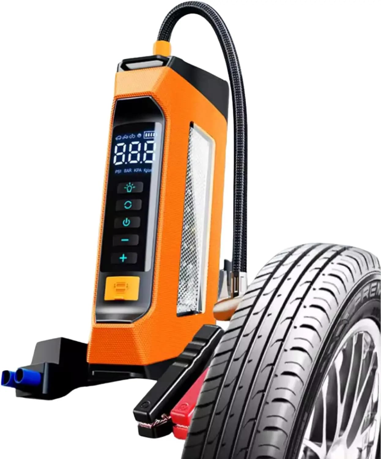 Avviatore di emergenza per auto con compressore d'aria 6000A, LED 800L, 180PSI, scatola di ponticello batteria portatile 12V (arancione)