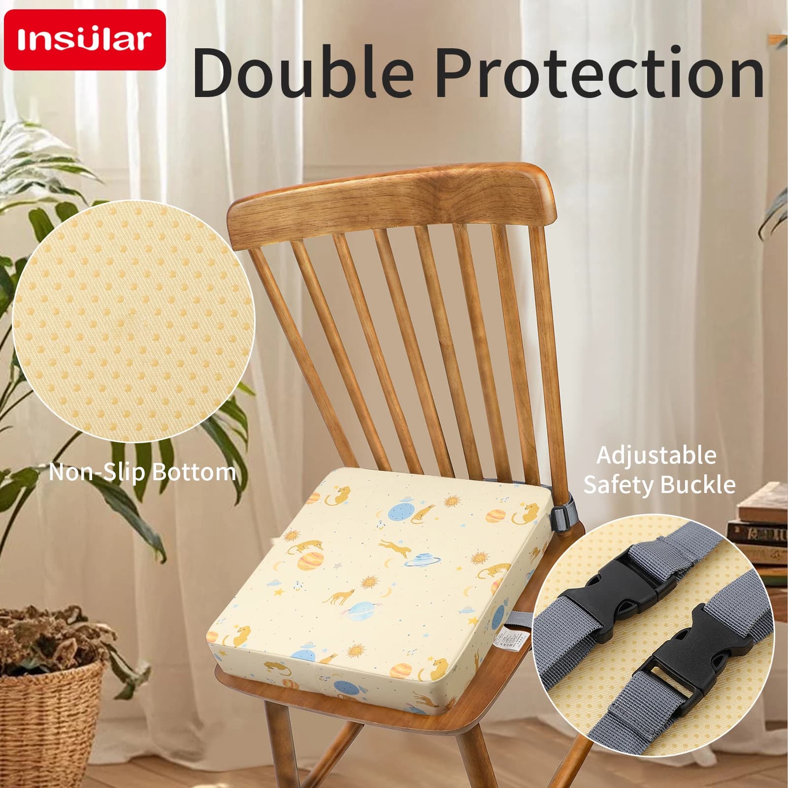 Cuscino per Seggiolone INSULAR Impermeabile Antiscivolo, Imbottitura Rialzante per Sedia da Pranzo per Bambini, Design a Stella Rimovibile