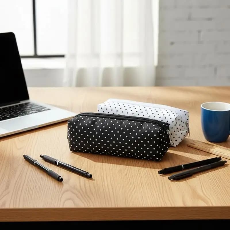 NEW Polka Dot Pencil Case Set Large Capacity Canvas Zipper Pen Pouch Multifunctional Storage Bag For School Office Travel Makeup