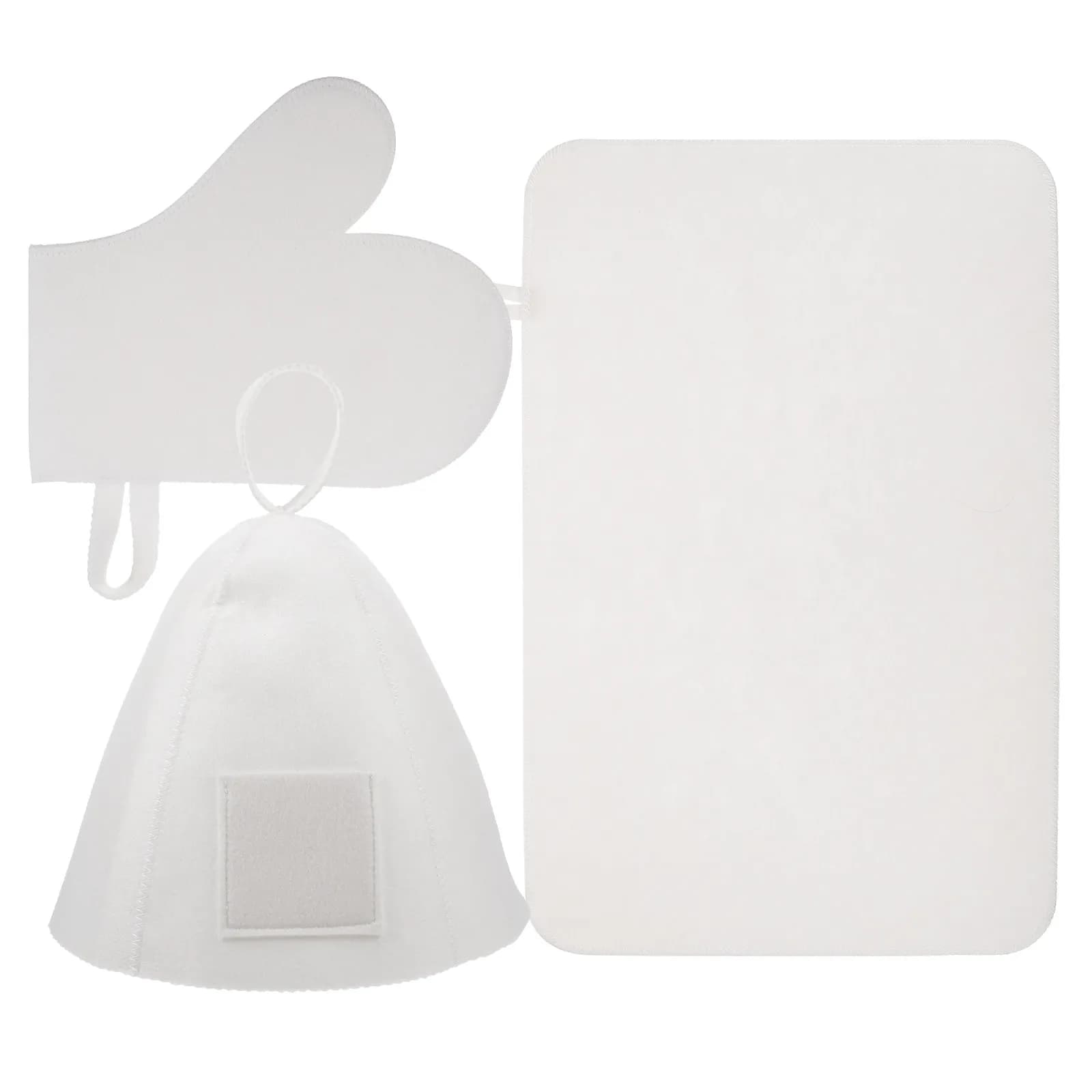 Set 1 Pezzo: Cappello, Guanti e Cuscino in Feltro per Sauna - Traspirante, Confortevole e Protettivo - Accessori Bagno e Sauna per la Cura di Capelli e Mani - Cuffie Doccia Donna
