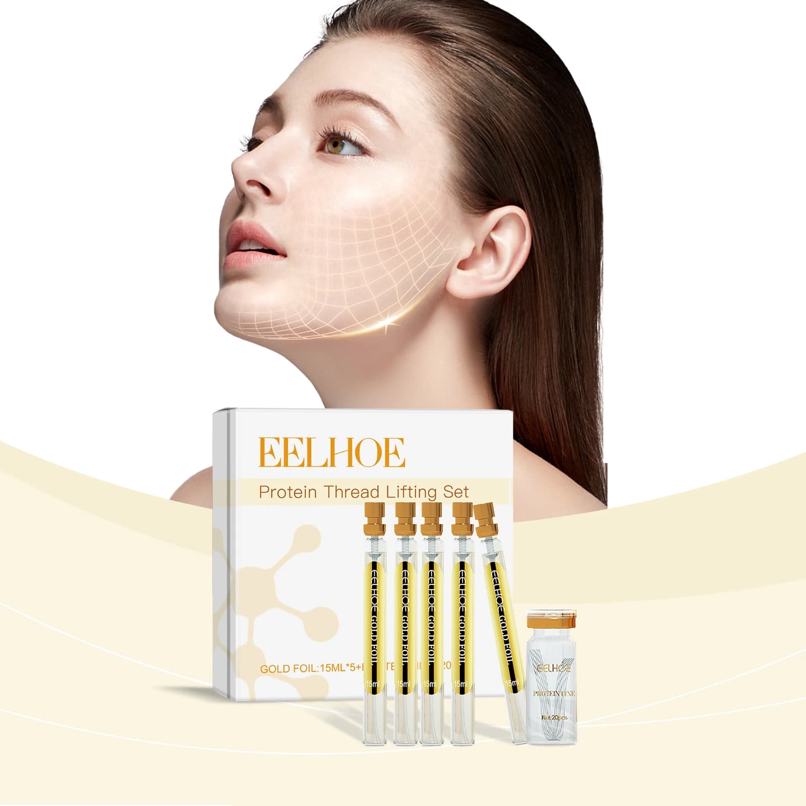 Set for Lifting with Protective Threads, Reduces Subtile Rows, Absorbable Protective Wires, Collagen Fillers for Face, Siero Rassodante e Hydratante