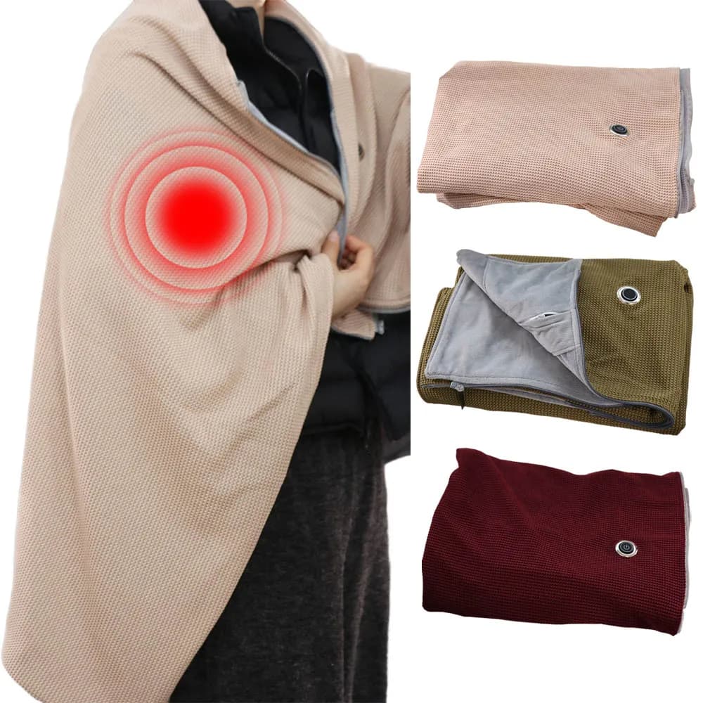 Coperta Elettrica Riscaldante Indossabile con 3 Livelli di Regolazione, Sciarpa Riscaldante USB con Chiusura a Cerniera, Lavabile, Calda, per Esterni