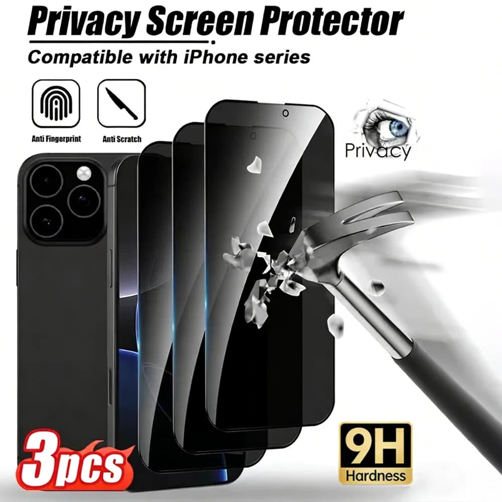 NNBILI 3 Pezzi Pellicola Protettiva in Vetro Temperato Privacy a Copertura Totale, per iPhone 17 16 15 14 13 12 11 Pro Max 17e, Facile Installazione