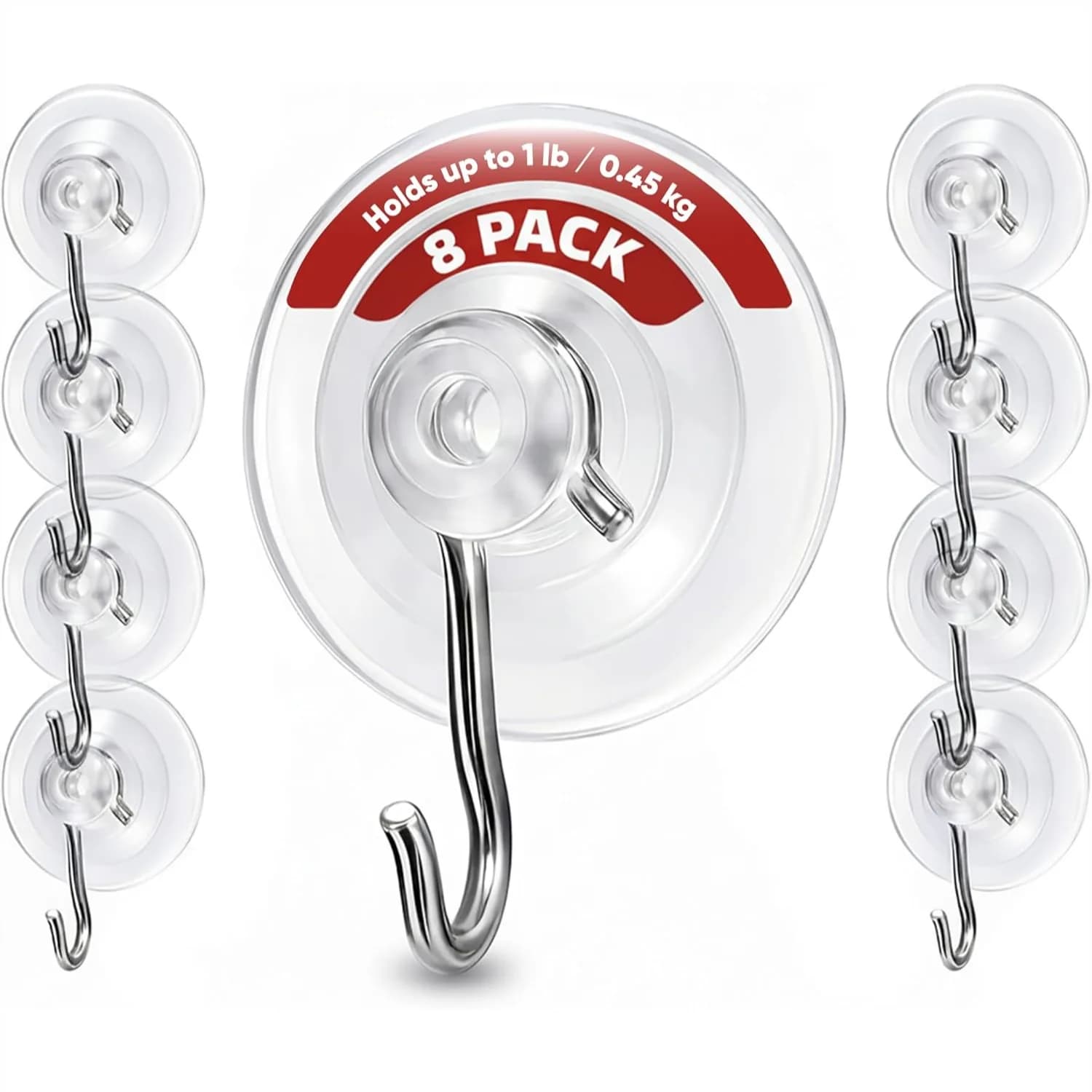 Confezione da 8 Ganci a Ventosa Resistenti per Doccia, Carico Massimo 1LB, Appendiabiti Multiuso per Asciugamani, Ghirlande, Finestre, Vetro, Piastrelle