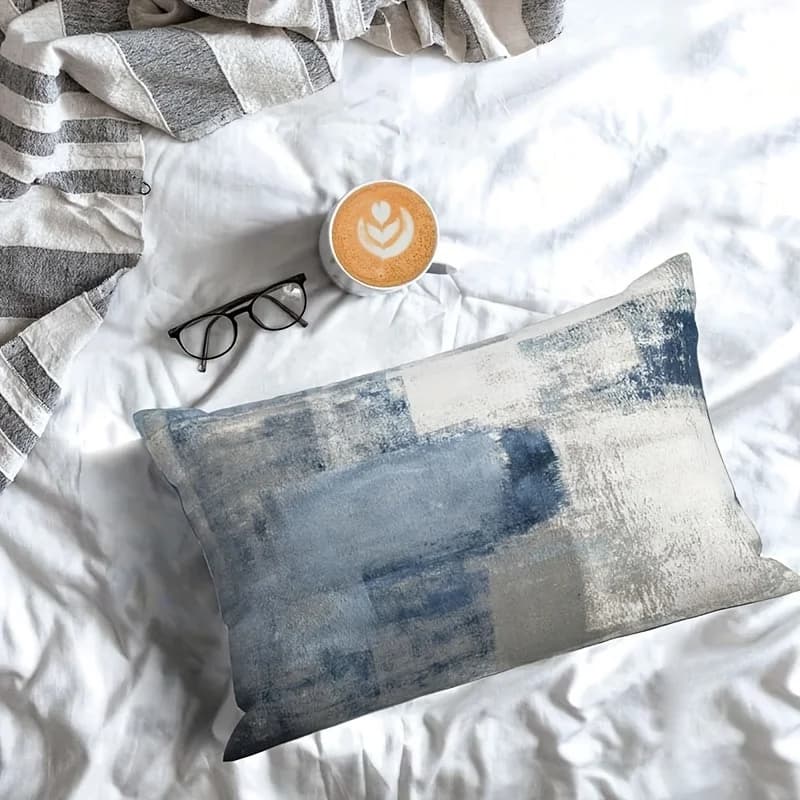 1 fodera per cuscino lombare blu grigio con motivo astratto ad acquerello, adatta per divano, camera da letto, soggiorno, studio, regalo con texture per gli amanti dell'arte.