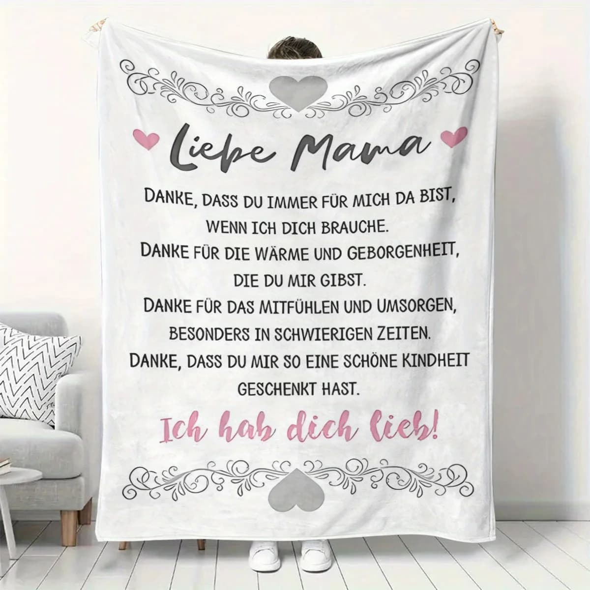 Coperta con Messaggio di Ringraziamento a Tema Tedesco - Morbida in Flanella Anti-Pilling per Regalo di Compleanno per la Mamma, per Interni ed Esterni, da Viaggio