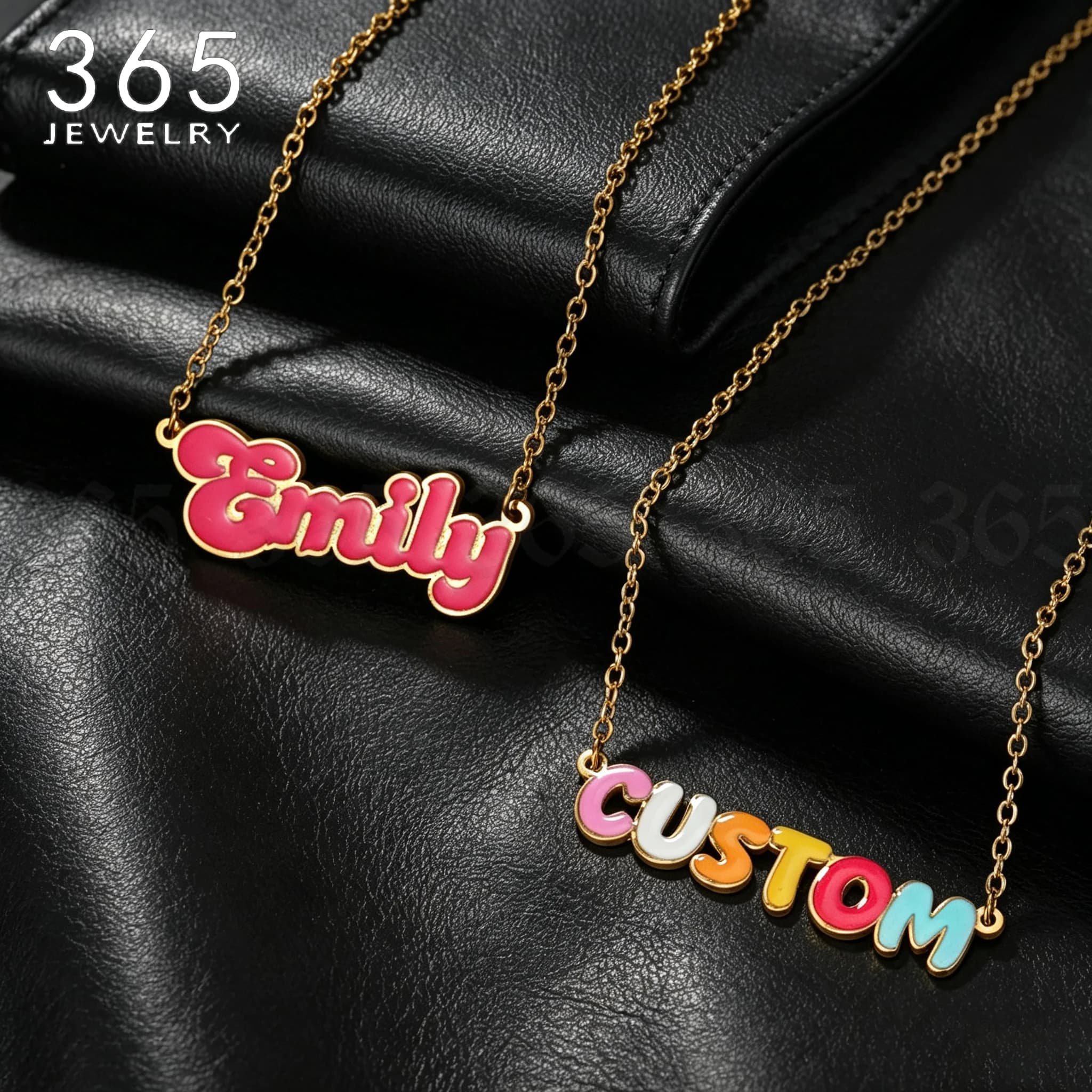 365 Custom UV Printing Name Necklace Stainless Steel Personalized Colorful Bubble Letter Pendant Cute Birthday Gift for Her